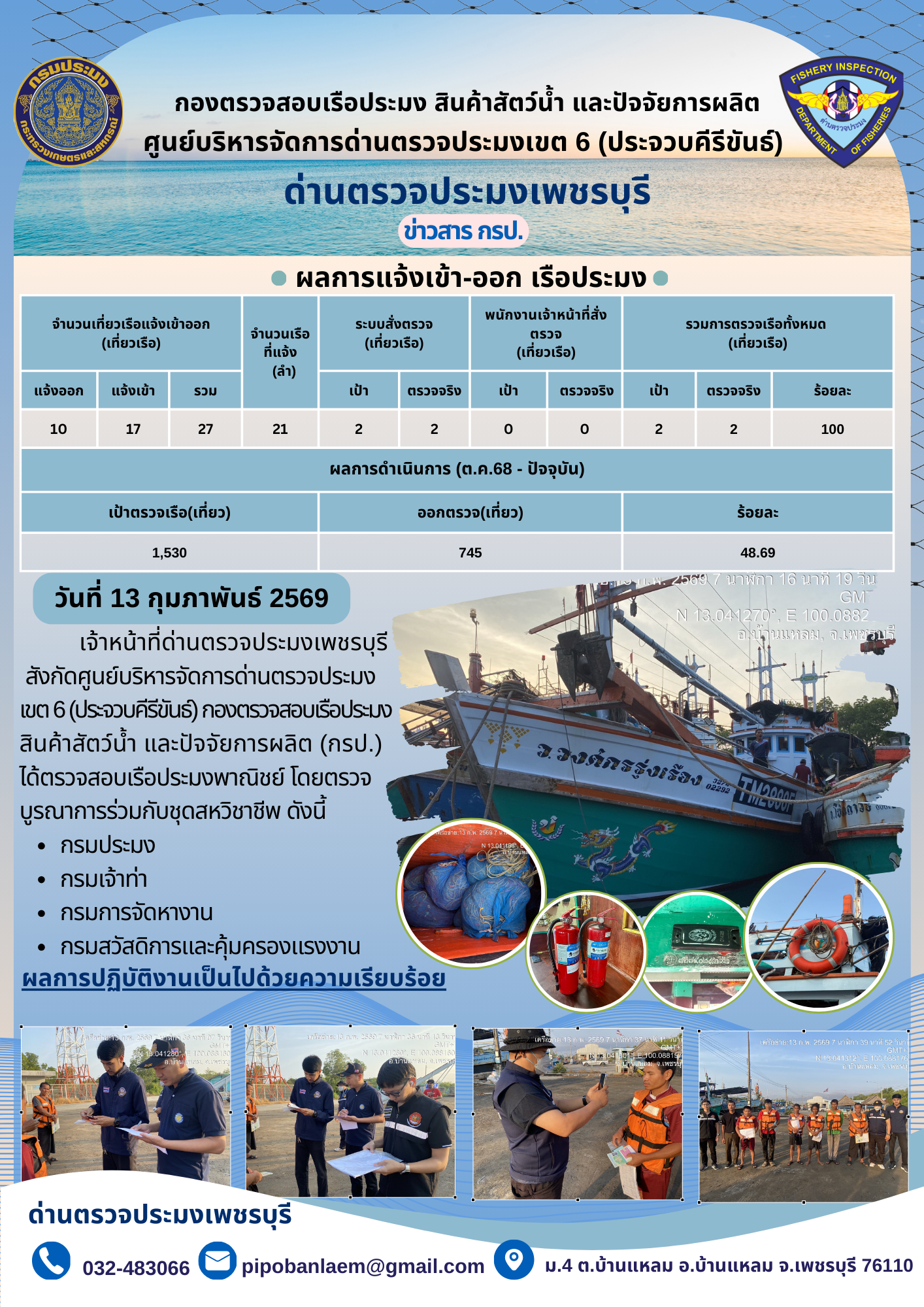 ข่าวประชาสัมพันธ์ ด่านตรวจประมงเพชรบุรี..คลิก