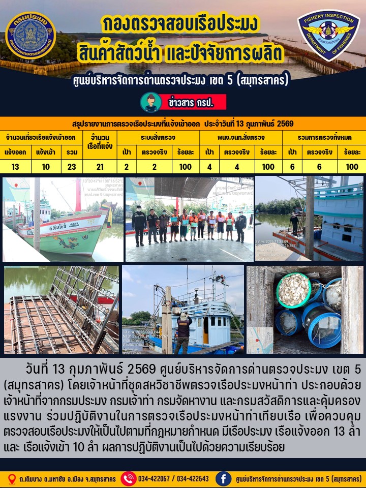 รายงานการตรวจเรือประมงที่แจ้งเ