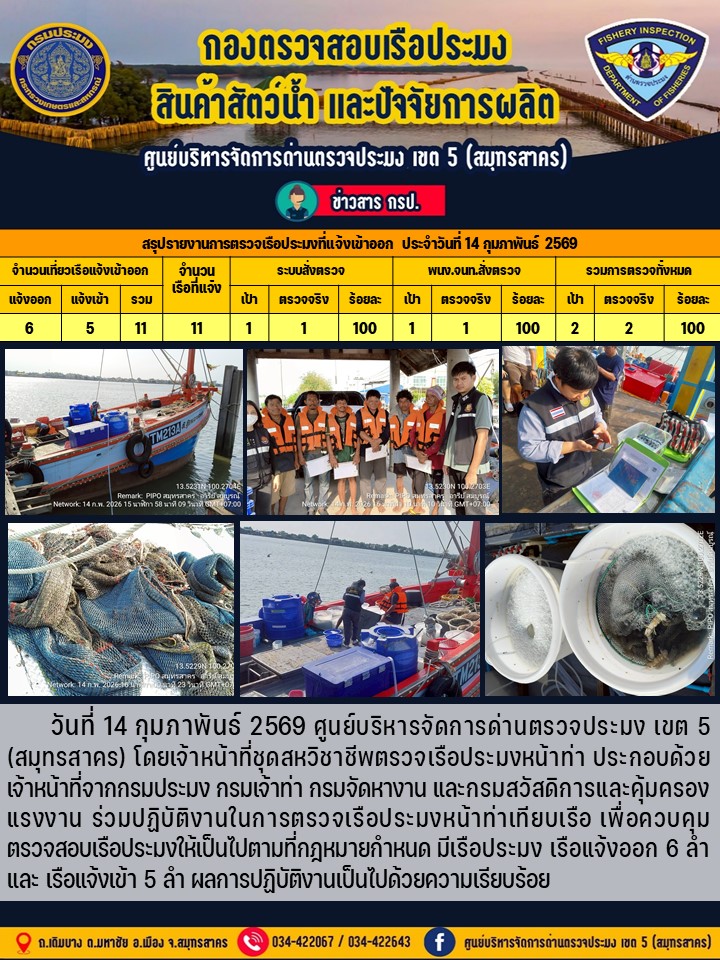 รายงานการตรวจเรือประมงที่แจ้งเ