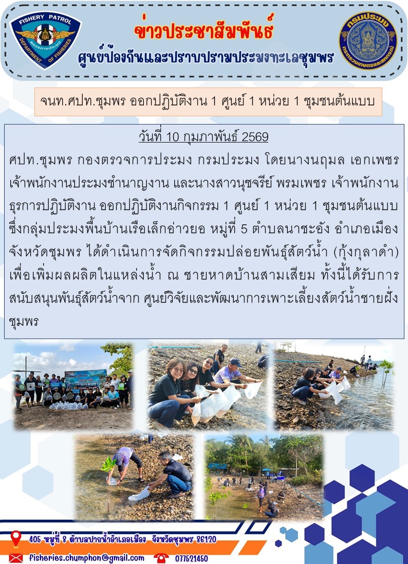 จนท.ศปท.ชุมพร ออกปฏิบัติงาน 1 