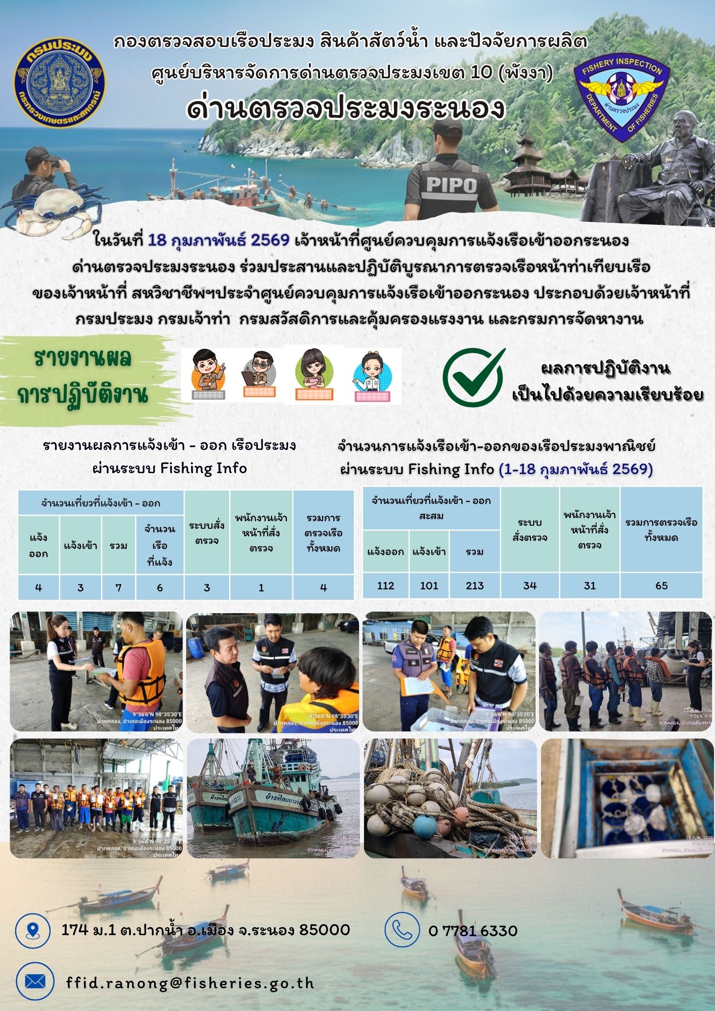 ตรวจสอบเรือประมงพาณิชย์ ณ ท่าเทียบเรือประมง