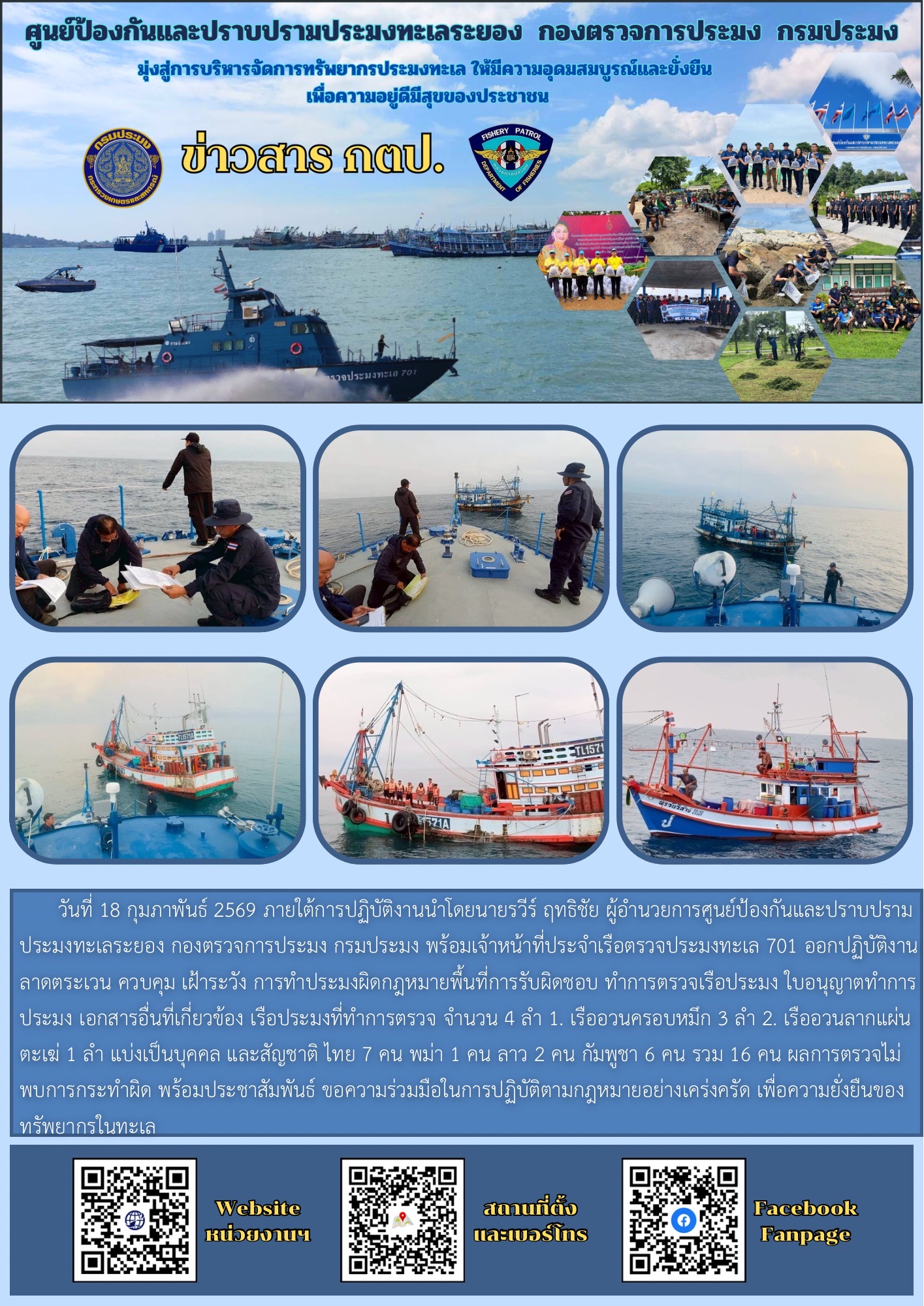 ออกปฏิบัติงานการควบคุมเฝ้าระวังการทำประมงพื้นที่ทะเลนอกชายฝั่ง