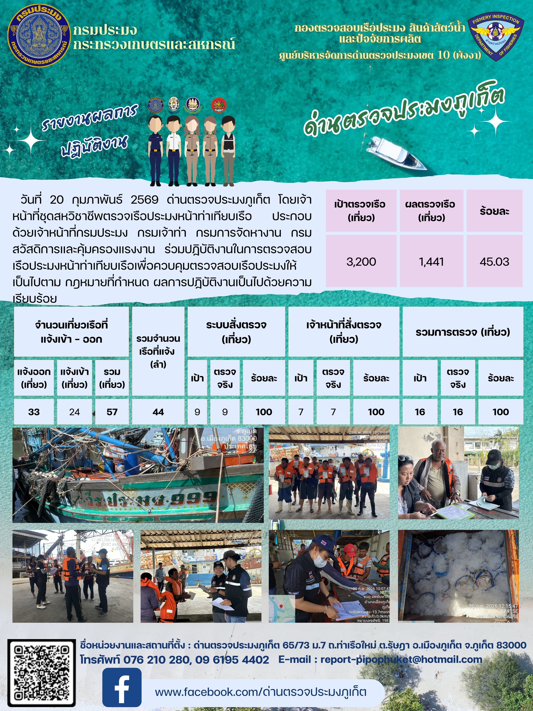 ข่าวประชาสัมพันธ์กิจกรรมการตรวจเรือประมงพาณิชย์แจ้งเข้า - ออก วันที่ 20 กุมภาพันธ์ 2569..คลิก