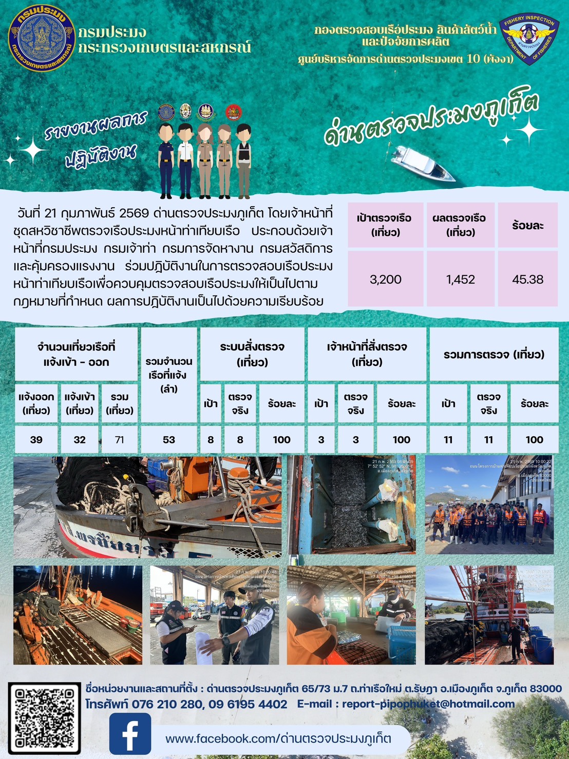 ข่าวประชาสัมพันธ์กิจกรรมการตรวจเรือประมงพาณิชย์แจ้งเข้า - ออก วันที่  21 กุมภาพันธ์ 2569..คลิก