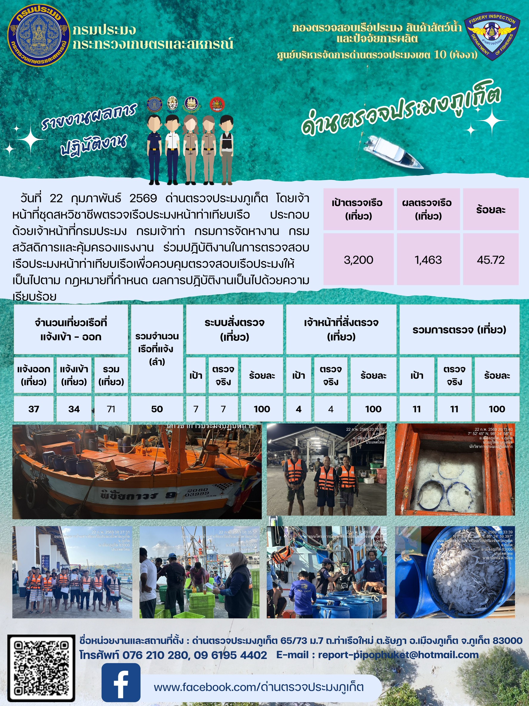 ข่าวประชาสัมพันธ์กิจกรรมการตรวจเรือประมงพาณิชย์แจ้งเข้า - ออก วันที่  22 กุมภาพันธ์ 2569..คลิก