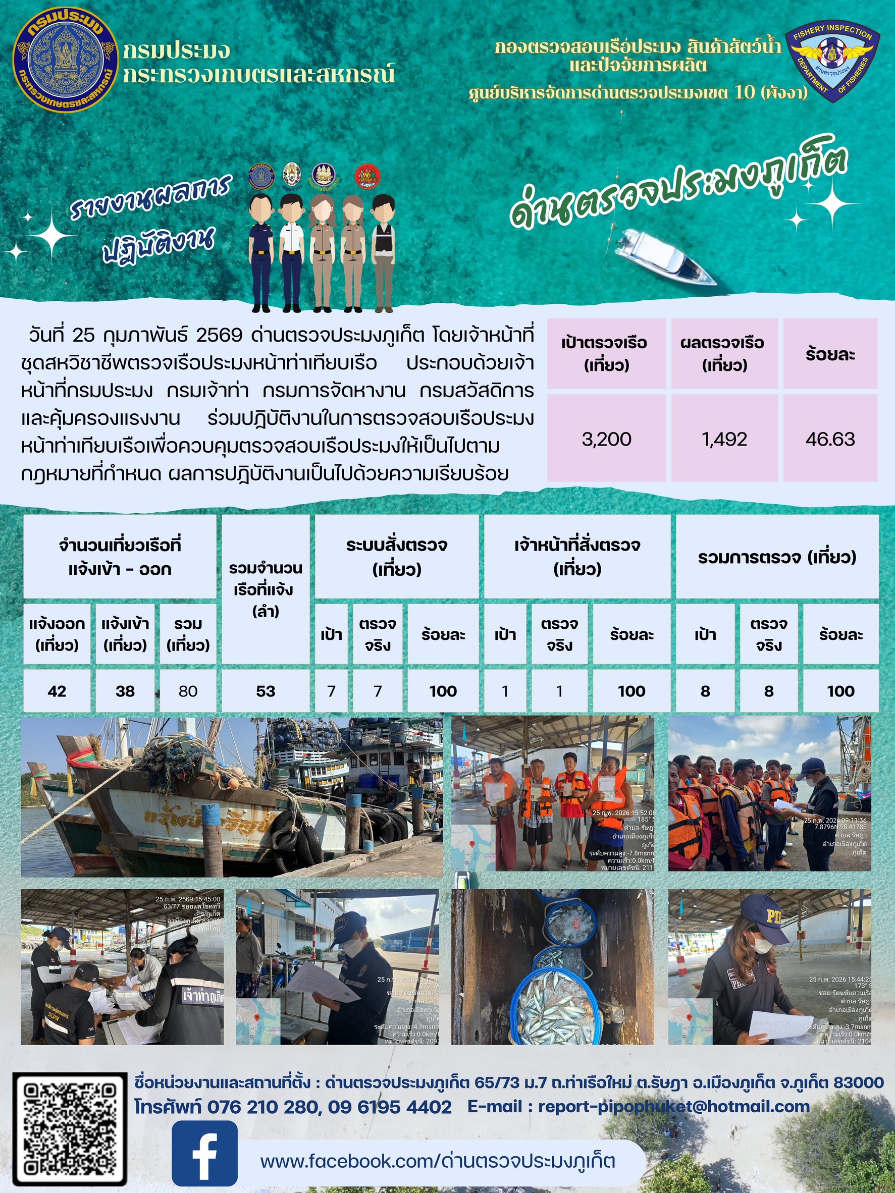 ข่าวประชาสัมพันธ์กิจกรรมการตรวจเรือประมงพาณิชย์แจ้งเข้า - ออก วันที่  25 กุมภาพันธ์ 2569..คลิก