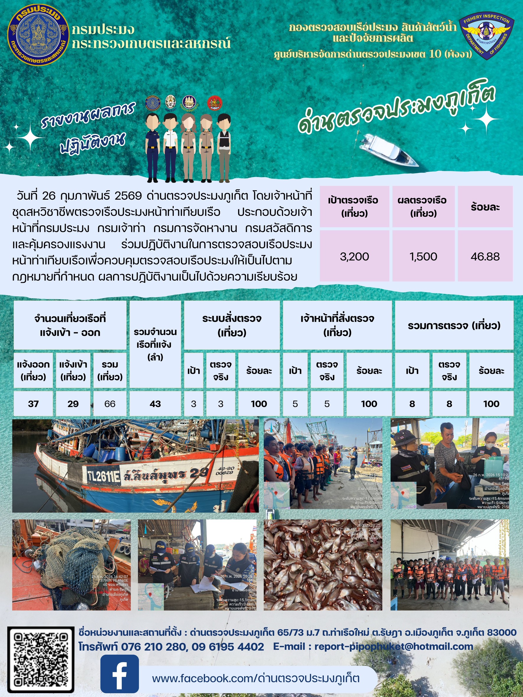 ข่าวประชาสัมพันธ์กิจกรรมการตรวจเรือประมงพาณิชย์แจ้งเข้า - ออก วันที่  26 กุมภาพันธ์ 2569..คลิก