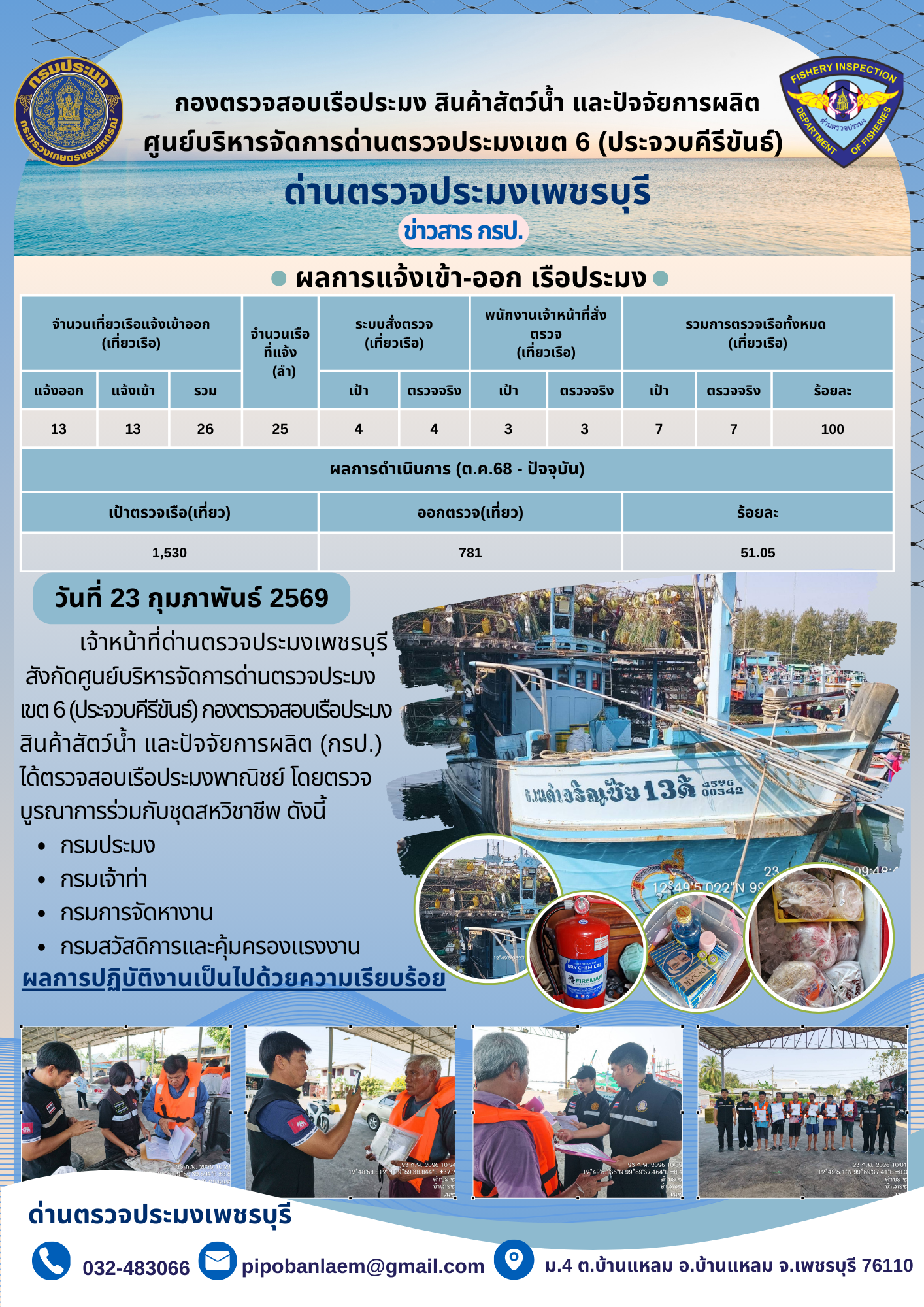 ตรวจสอบเรือประมงพาณิชย์ ณ ท่าเทียบเรือประมง