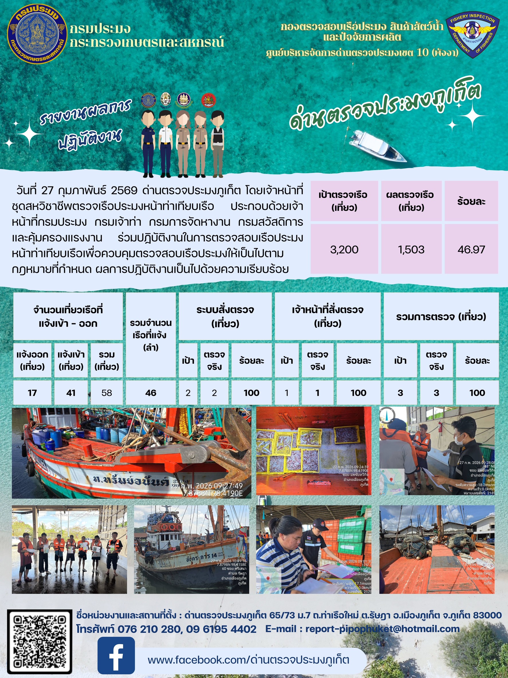 ข่าวประชาสัมพันธ์กิจกรรมการตรวจเรือประมงพาณิชย์แจ้งเข้า - ออก วันที่  27 กุมภาพันธ์ 2569..คลิก