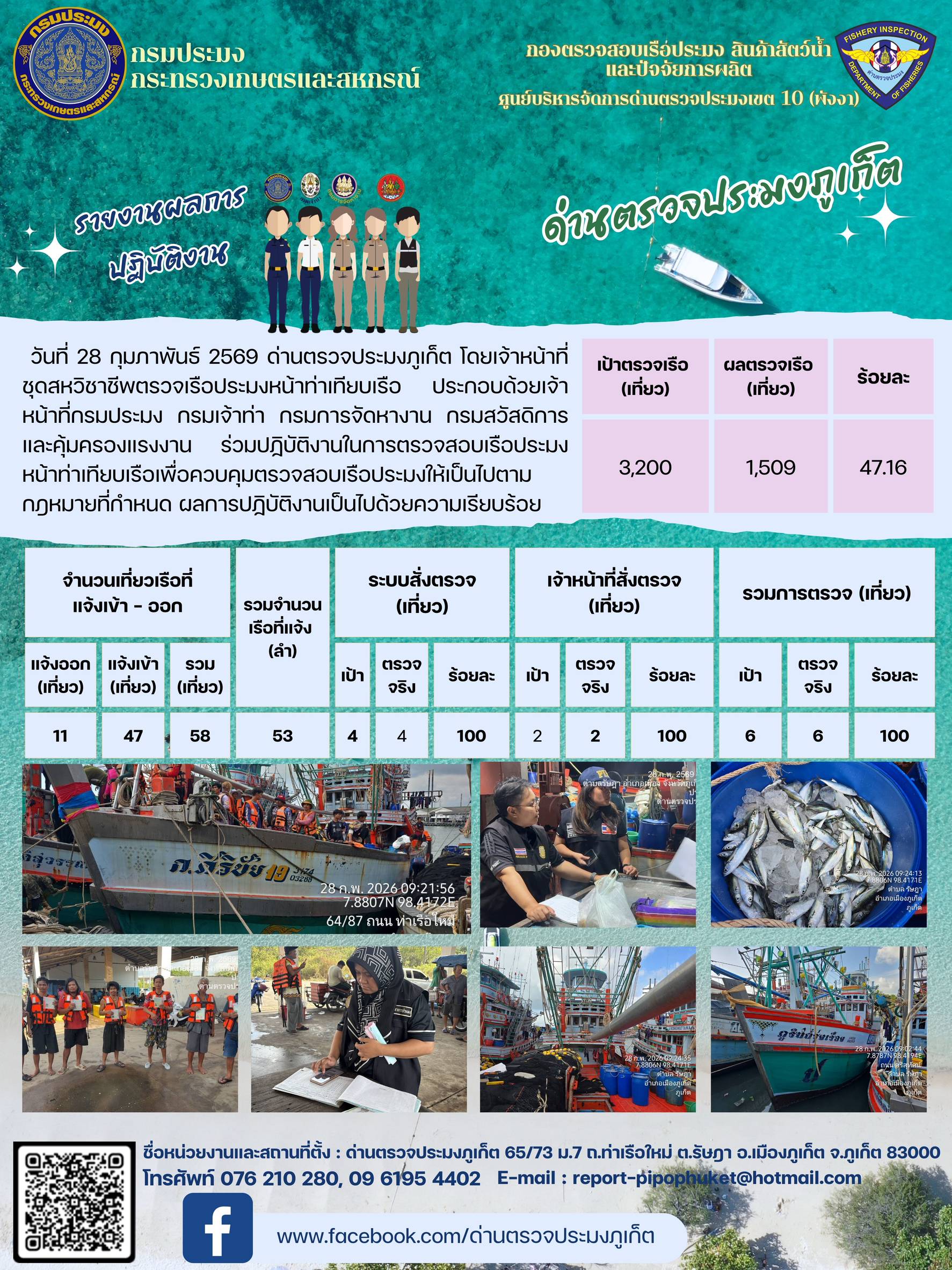 ข่าวประชาสัมพันธ์กิจกรรมการตรวจเรือประมงพาณิชย์แจ้งเข้า - ออก วันที่  28 กุมภาพันธ์ 2569..คลิก