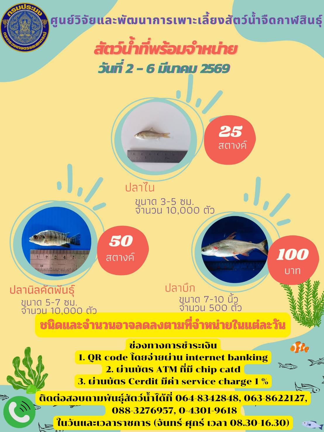 สัตว์น้ำที่พร้อมจำหน่าย