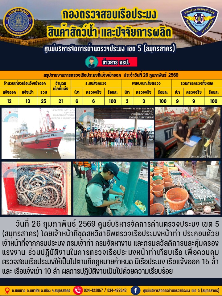 รายงานการตรวจเรือประมงที่แจ้งเ