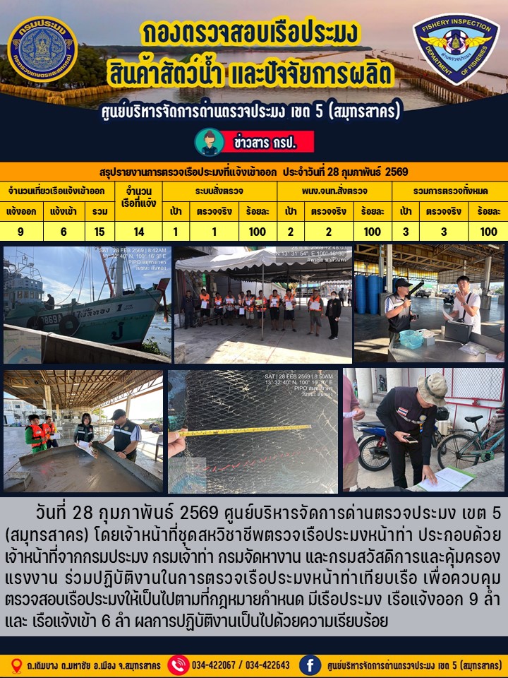 รายงานการตรวจเรือประมงที่แจ้งเ