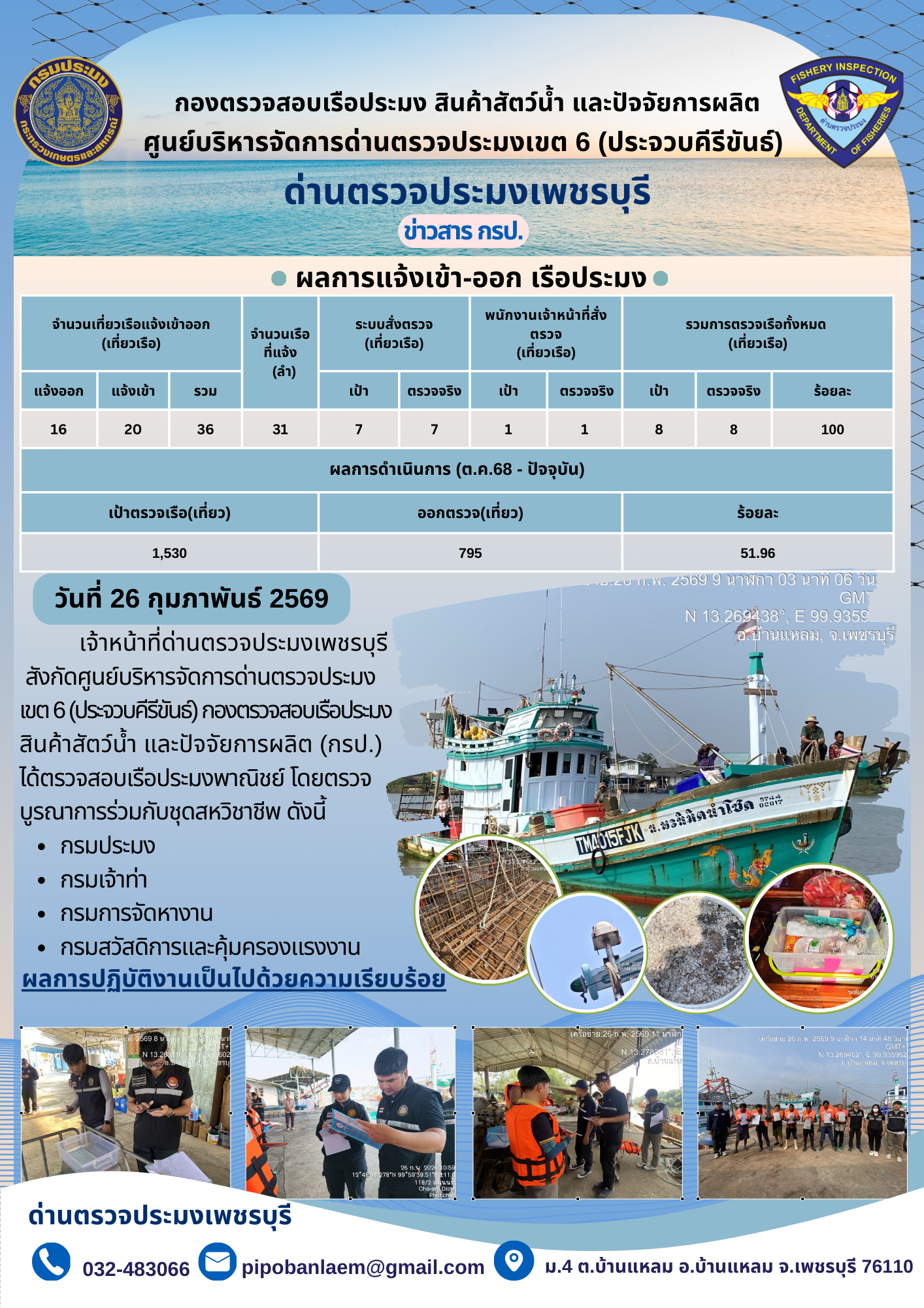 ตรวจสอบเรือประมงพาณิชย์ ณ ท่าเทียบเรือประมง..คลิก