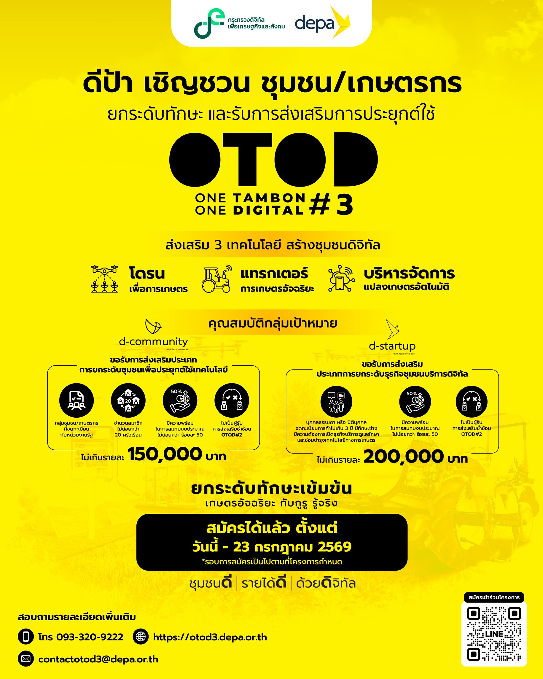 ประชาสัมพันธ์ การรับสมัครเข้าร่วมโครงการ 1 ตำบล 1 ดิจิทัล ซีซัน 3 (One Tambon One Digital : OTOD #3)