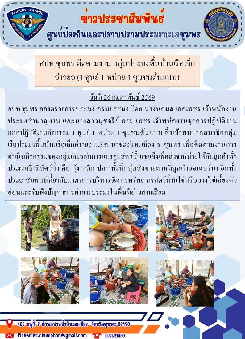 ศปท.ชุมพร ติดตามงาน กลุ่มประมง