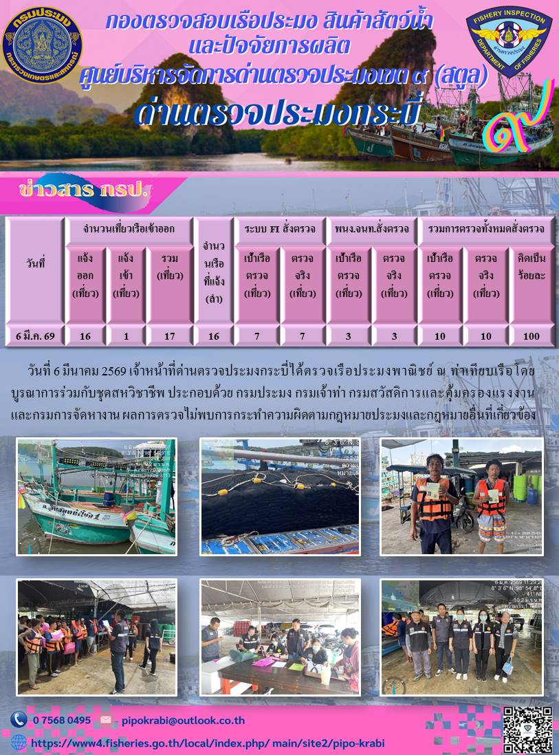 ผลตรวจเรือวันที่ 6-8 มีนาคม 2569..คลิก