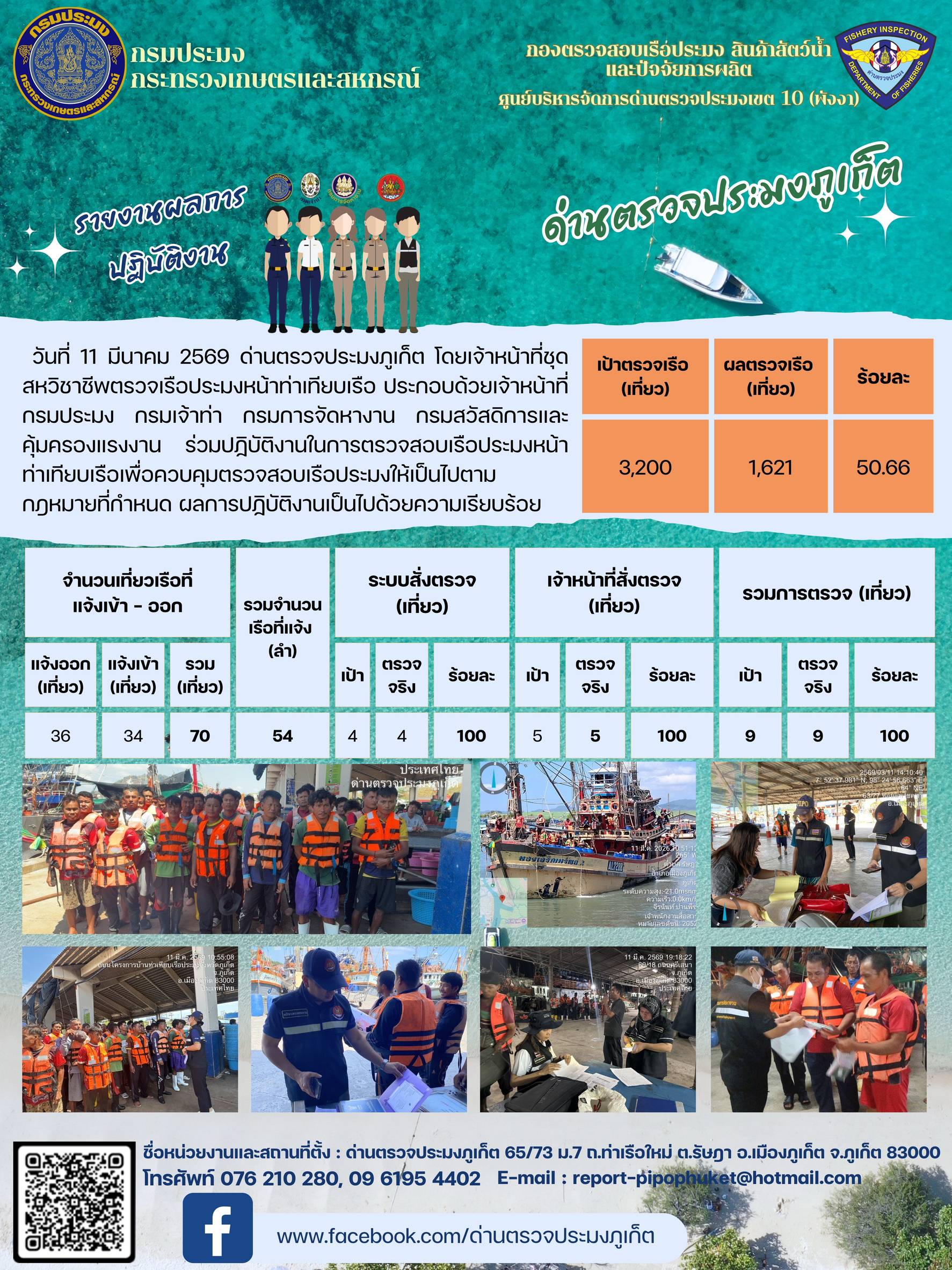 ข่าวประชาสัมพันธ์กิจกรรมการตรวจเรือประมงพาณิชย์แจ้งเข้า - ออก วันที่  11 มีนาคม 2569..คลิก