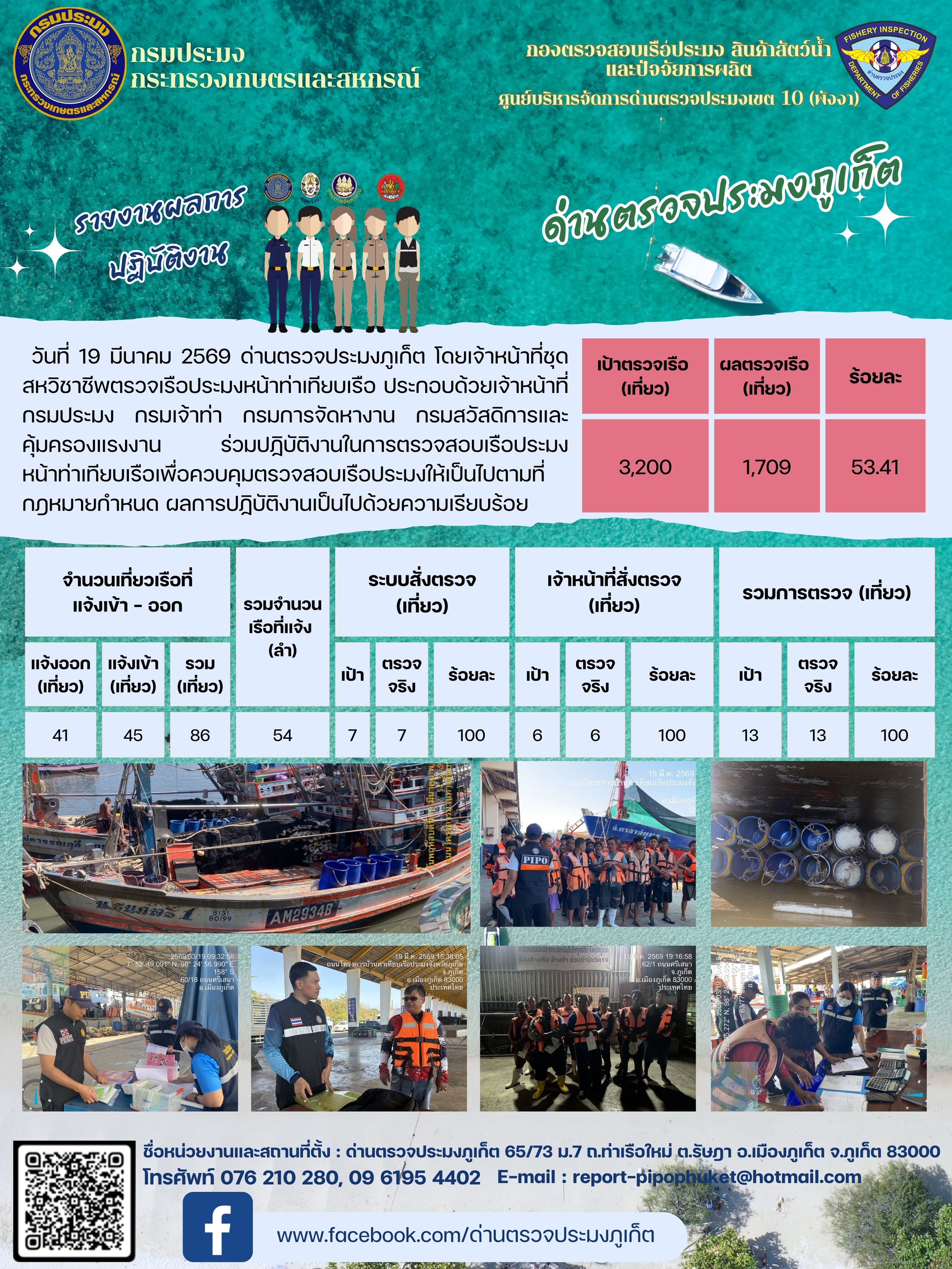 ข่าวประชาสัมพันธ์กิจกรรมการตรวจเรือประมงพาณิชย์แจ้งเข้า - ออก วันที่  19 มีนาคม 2569