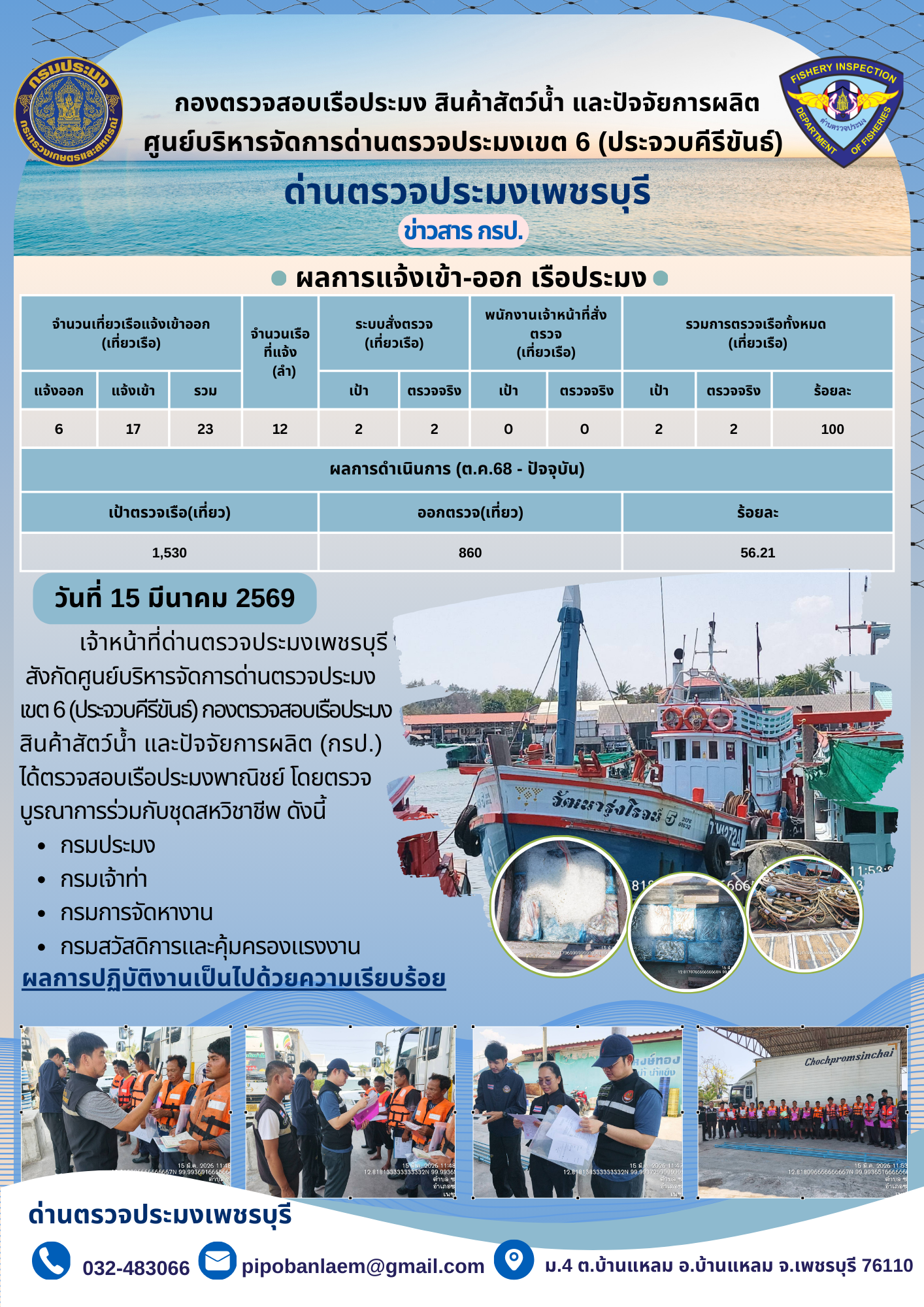 ตรวจสอบเรือประมงพาณิชย์ ณ ท่าเทียบเรือประมง..คลิก