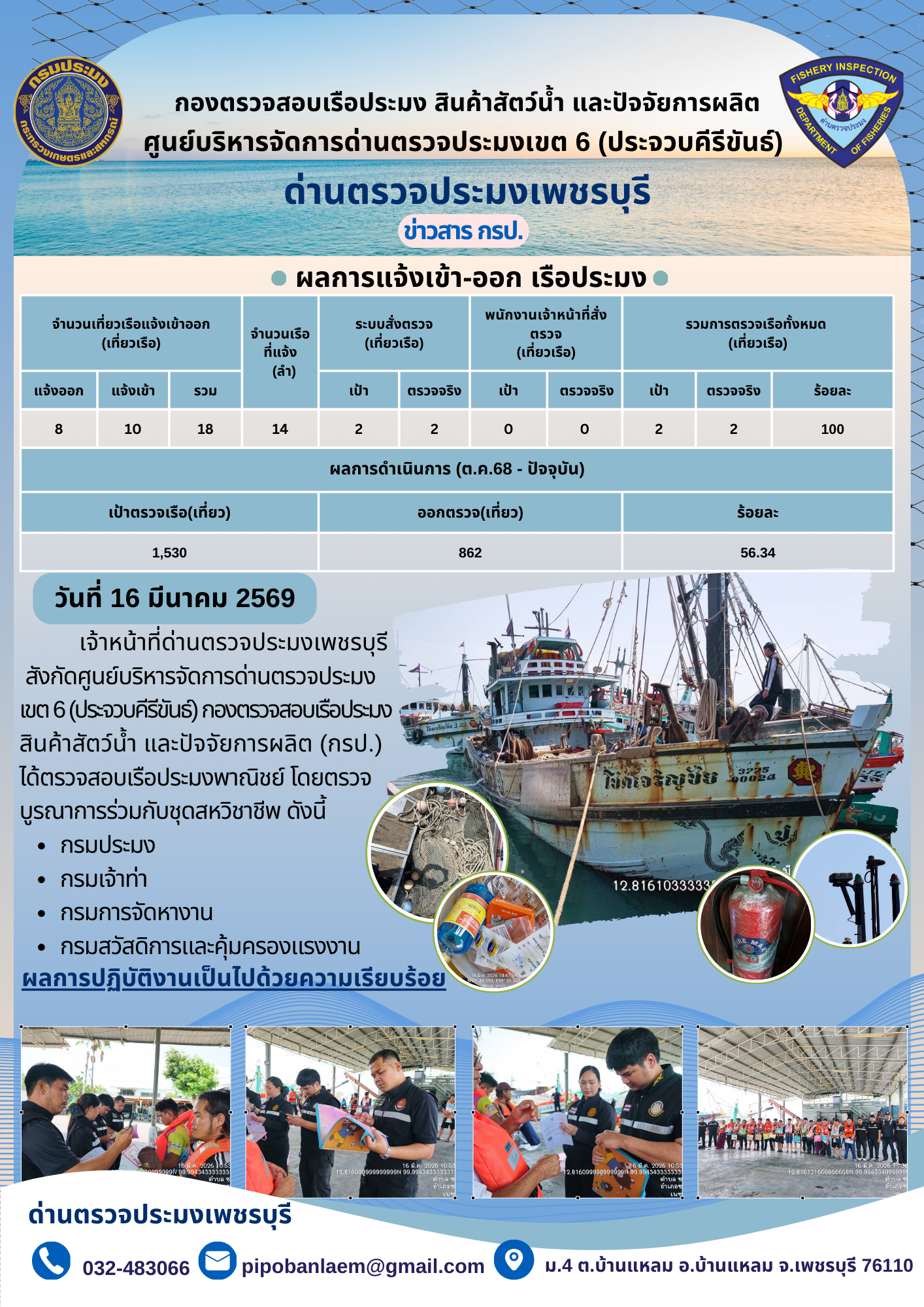 ตรวจสอบเรือประมงพาณิชย์ ณ ท่าเทียบเรือประมง..คลิก