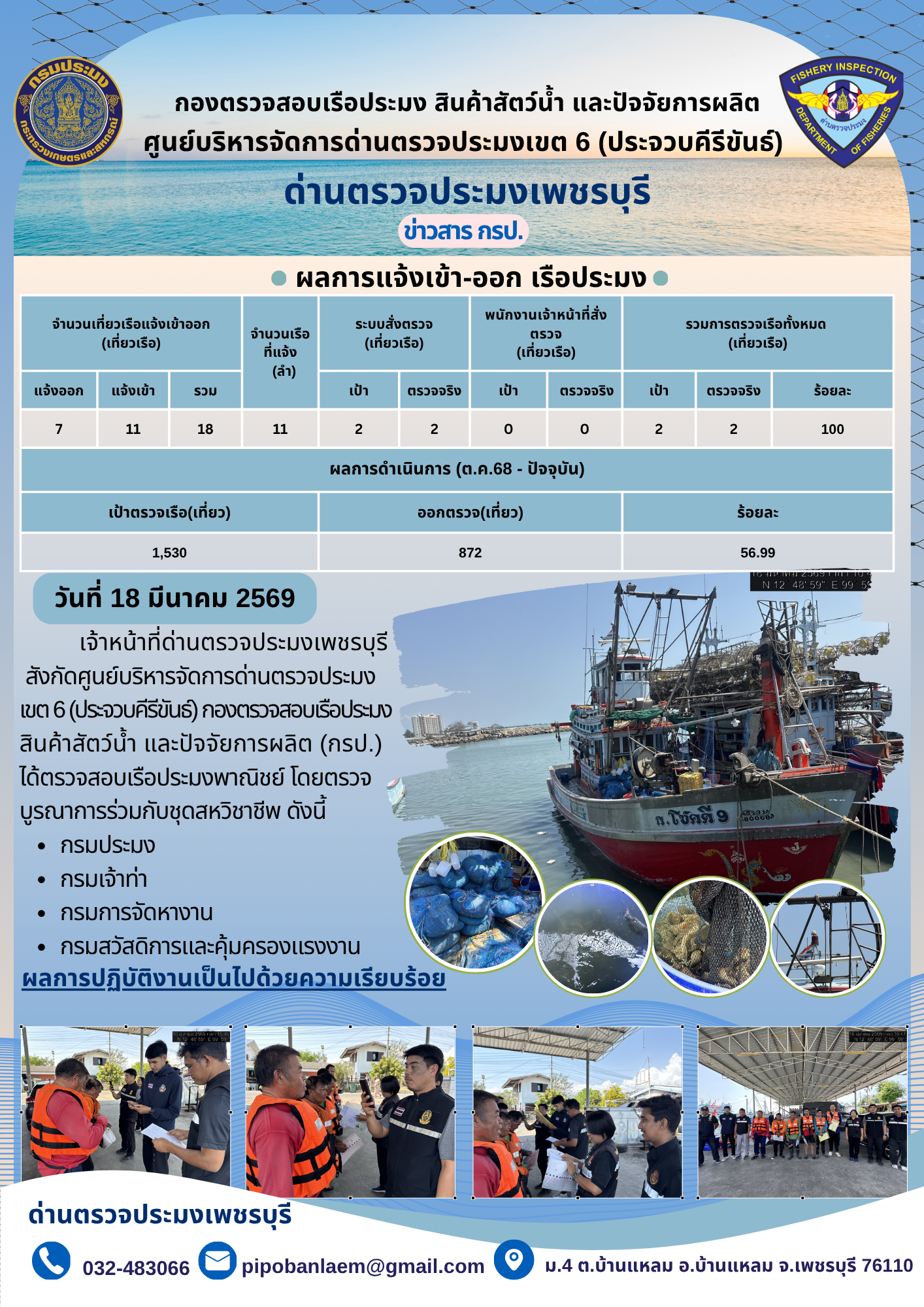 ตรวจสอบเรือประมงพาณิชย์ ณ ท่าเทียบเรือประมง