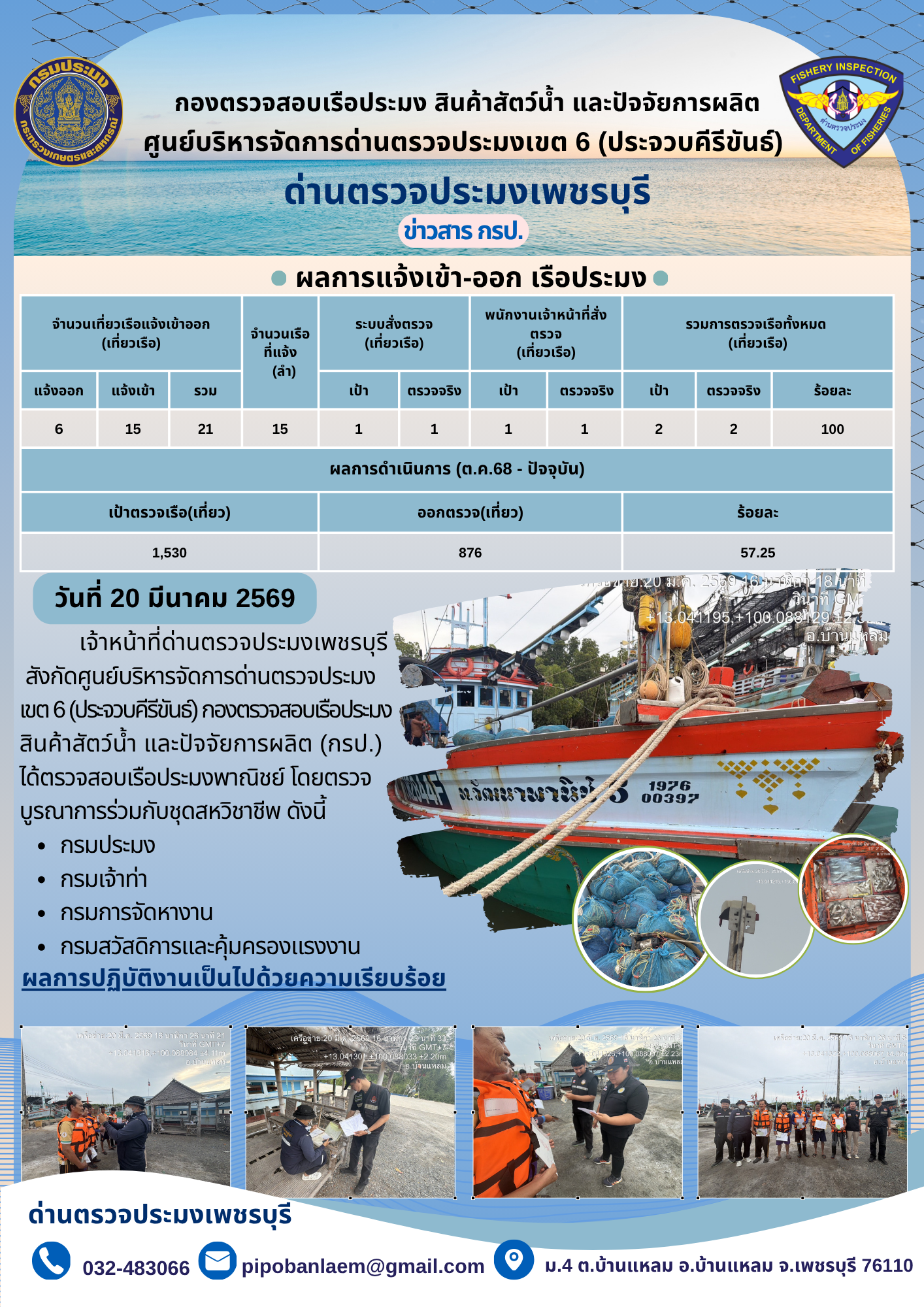 ตรวจสอบเรือประมงพาณิชย์ ณ ท่าเทียบเรือประมง