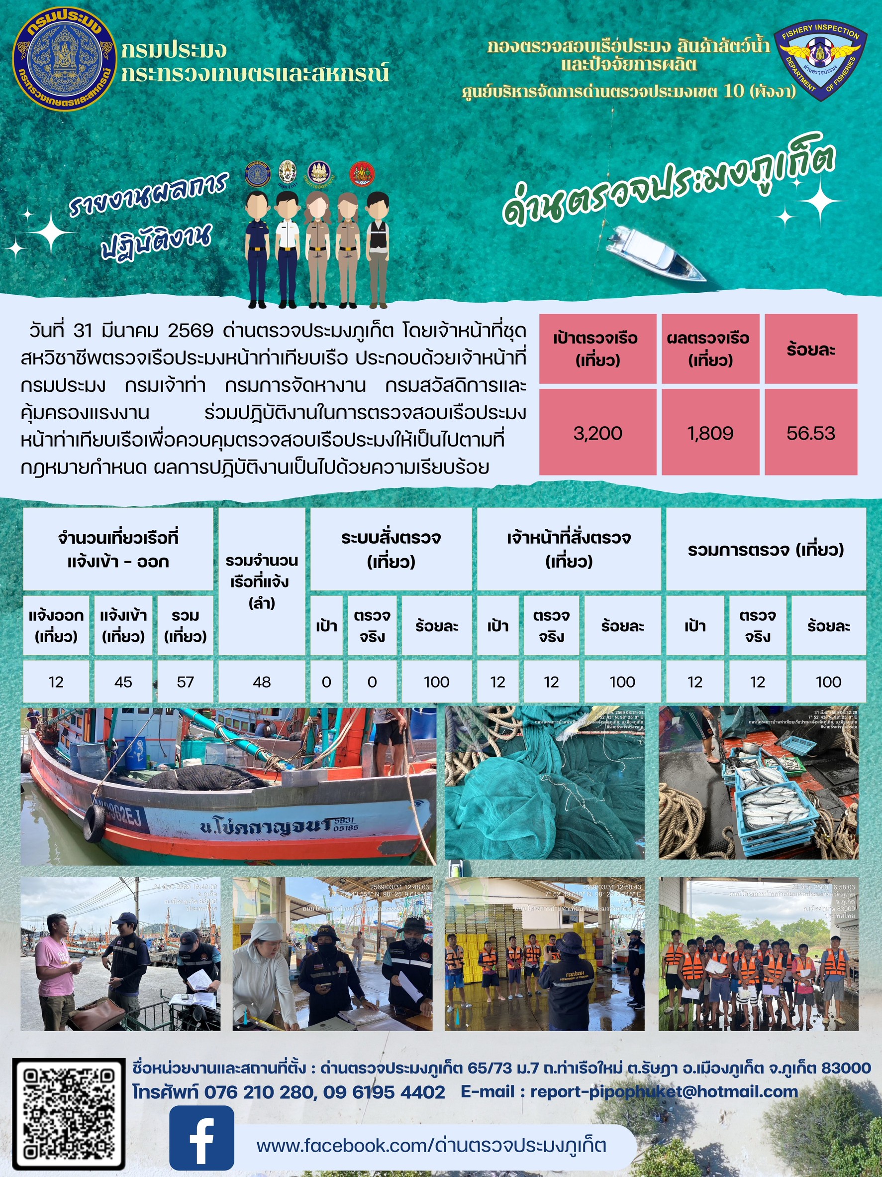 ข่าวประชาสัมพันธ์กิจกรรมการตรวจเรือประมงพาณิชย์แจ้งเข้า - ออก วันที่  31 มีนาคม 2569..คลิก