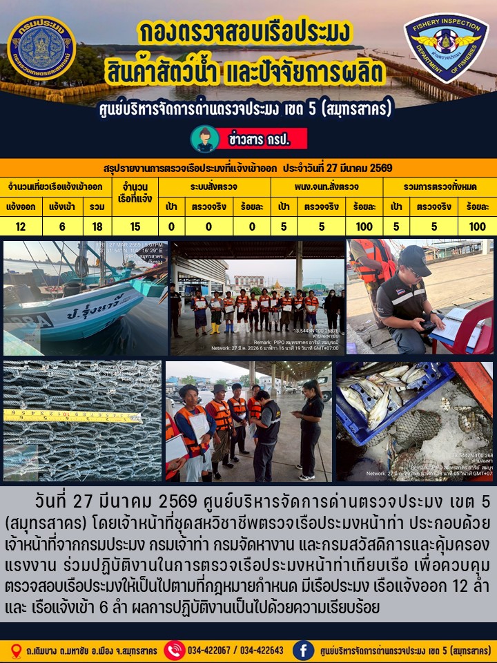รายงานการตรวจเรือประมงที่แจ้งเ