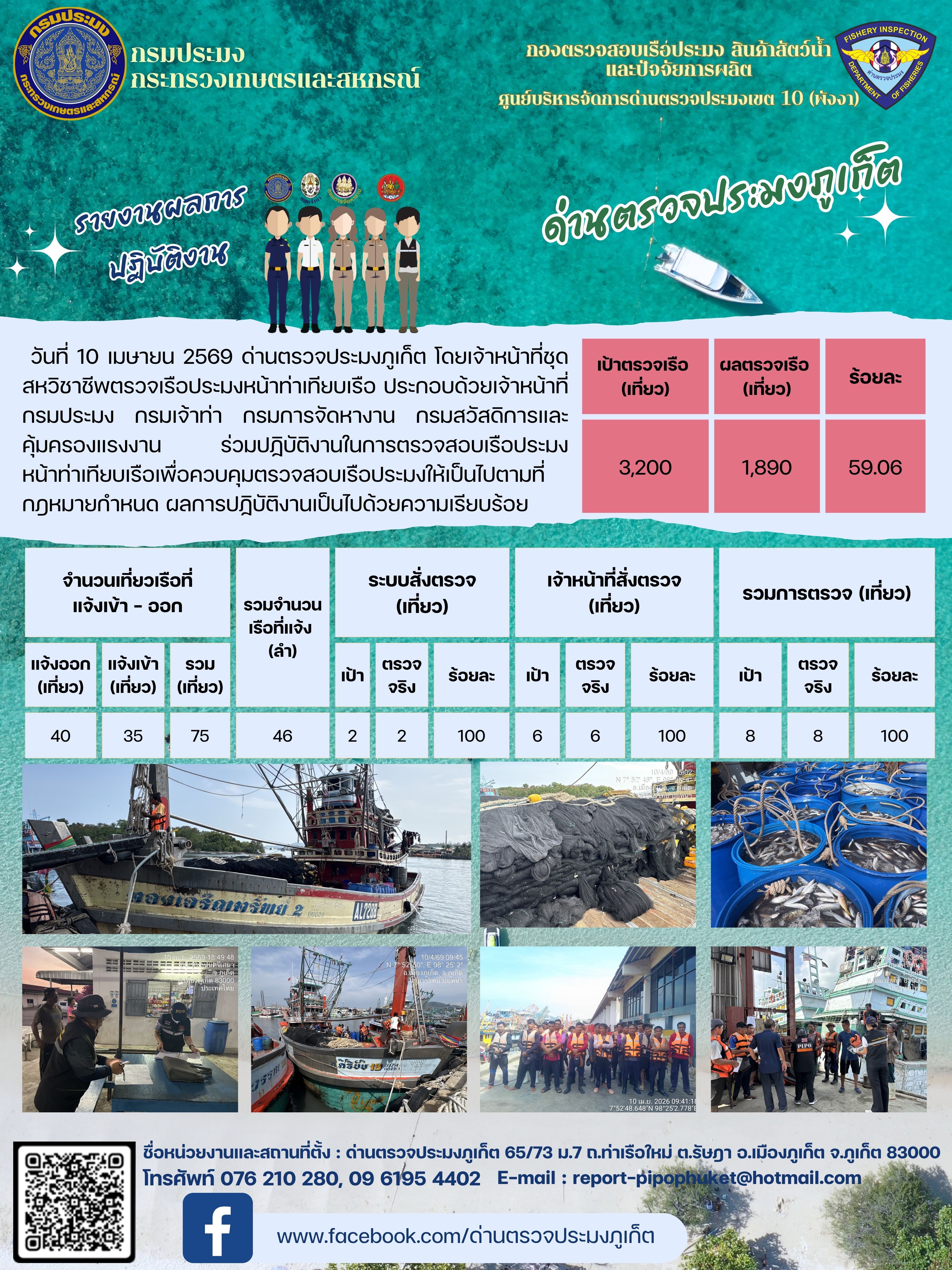 ข่าวประชาสัมพันธ์กิจกรรมการตรวจเรือประมงพาณิชย์แจ้งเข้า - ออก วันที่ 10 เมษายน  2569..คลิก
