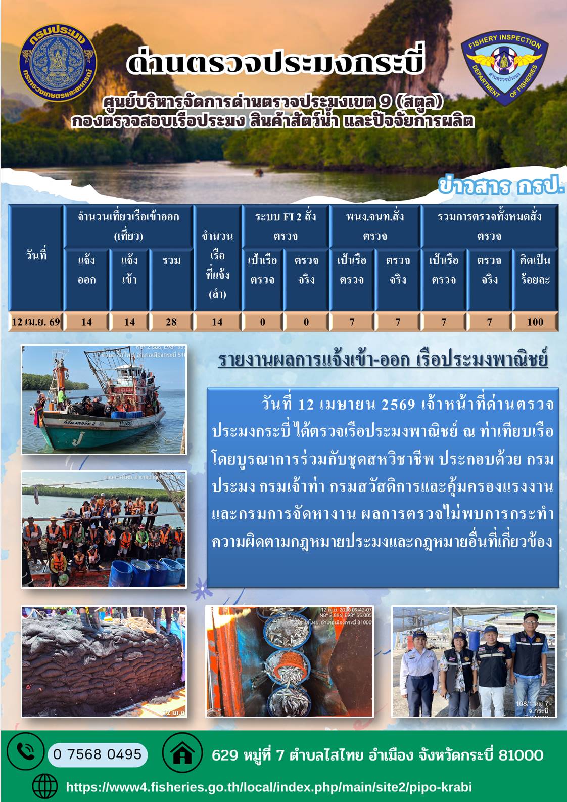 ผลตรวจเรือวันที่ 10- 15 เมษายน 2569..คลิก